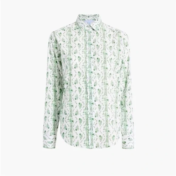 Hill‎ House Women's The James Shirt Green and White Vine Stripe Large - Picture 2 of 11